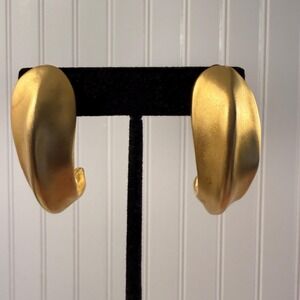 Norma Jean Chunky Matte Gold Organic Clip On Earrings Half Hoops